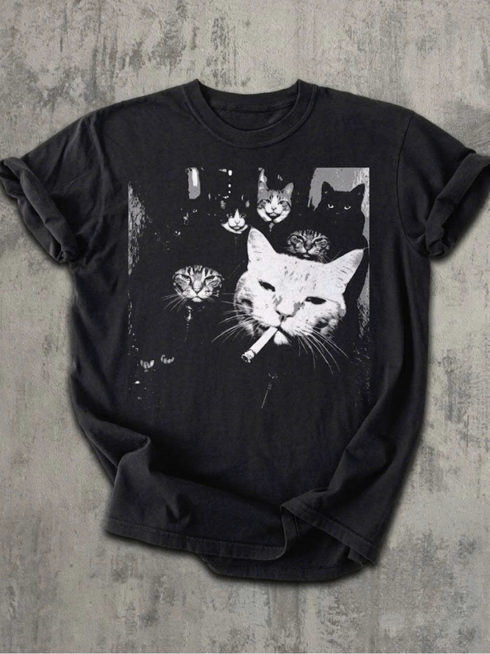 Black Cat Graphic Tee - Cats Design - Unbranded